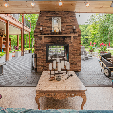 Stillwater Haven Outdoor Space Covered Pavilion with Fireplace